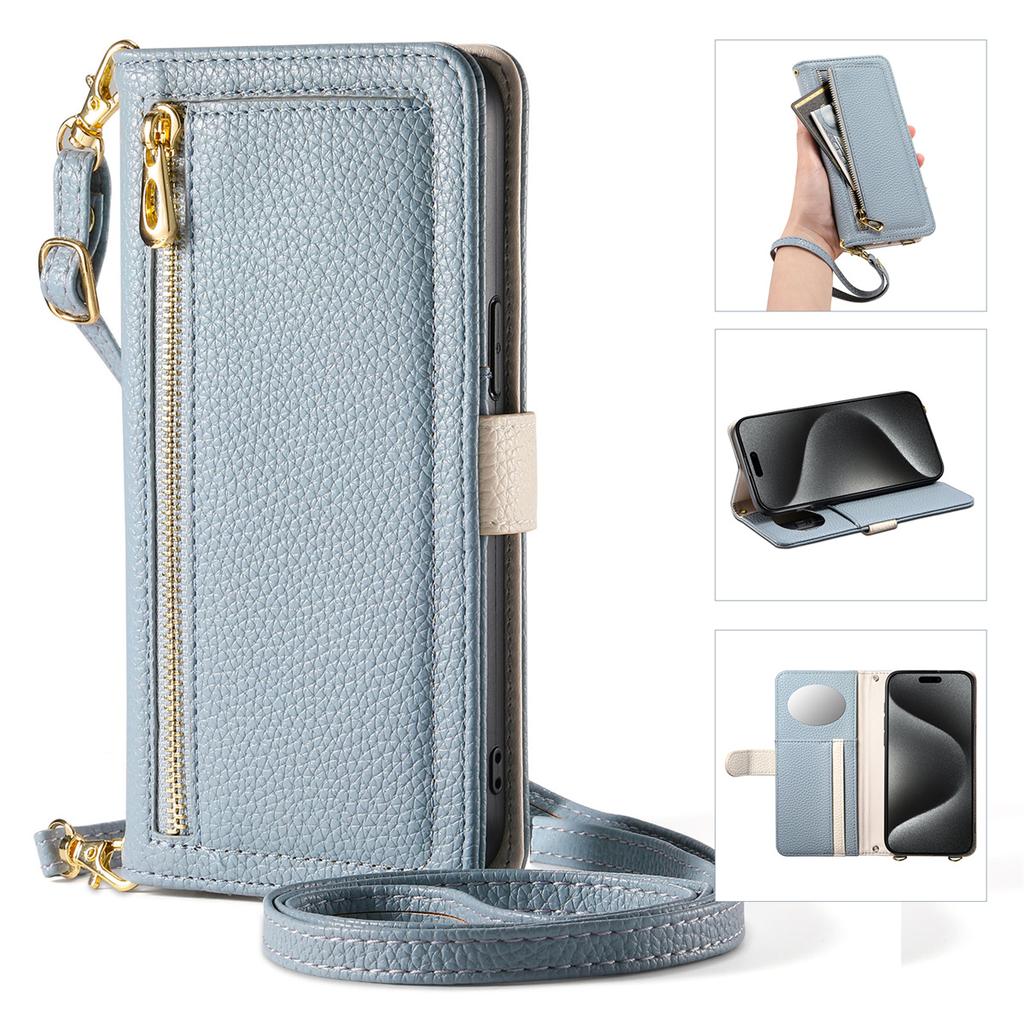 Leather Phone Case for iPhone 12 - 16 Series with Coin Pocket, Card Slot, Mirror & Stand – Multiple Colors