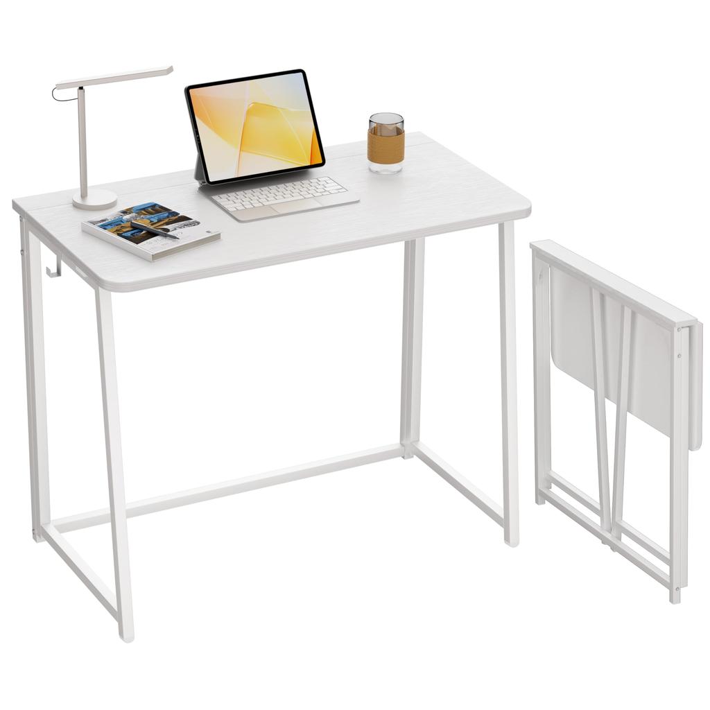 WOHOMO Small 80cm Wide Folding Computer Compact Study Desk with Folding Desk for Office or Perfect for Living or Home Simple Stylish Desk, Hooks,
