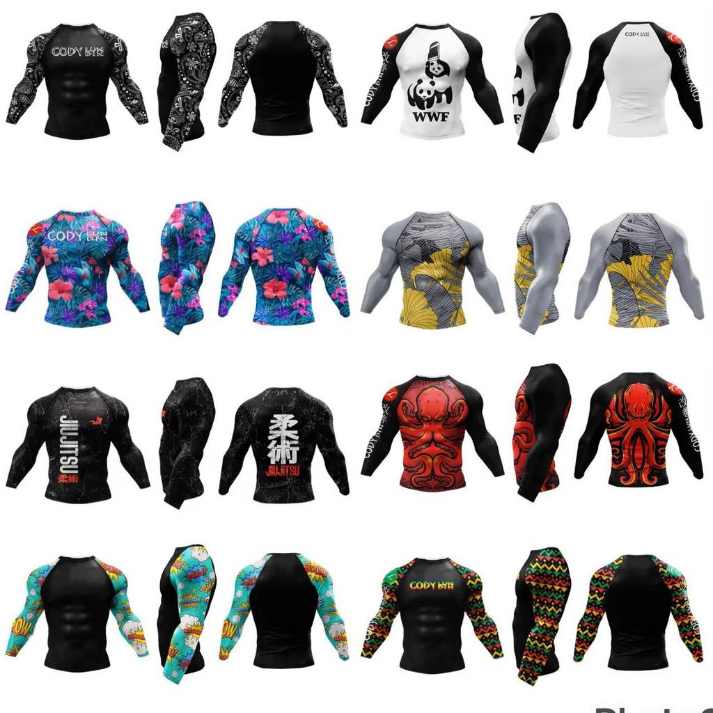 Muay Thai Kickboxen Boxen MMA UFC Shirt Slim Athletic Fit Langarm Rundhals Gym Unisex Herren Damen Fitness Workout Schnelltrocknend Druck Trainings-Tee