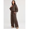Women's Casual Long Sleeve Shirt and Wide Leg Pants Set In Multi Colors