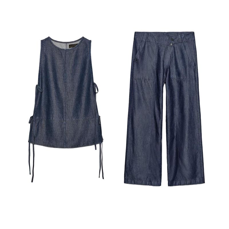 Autumn Bowknot Decoration Sleeveless Top 2183246 Loose Cross Simple Casual Jeans 2183247