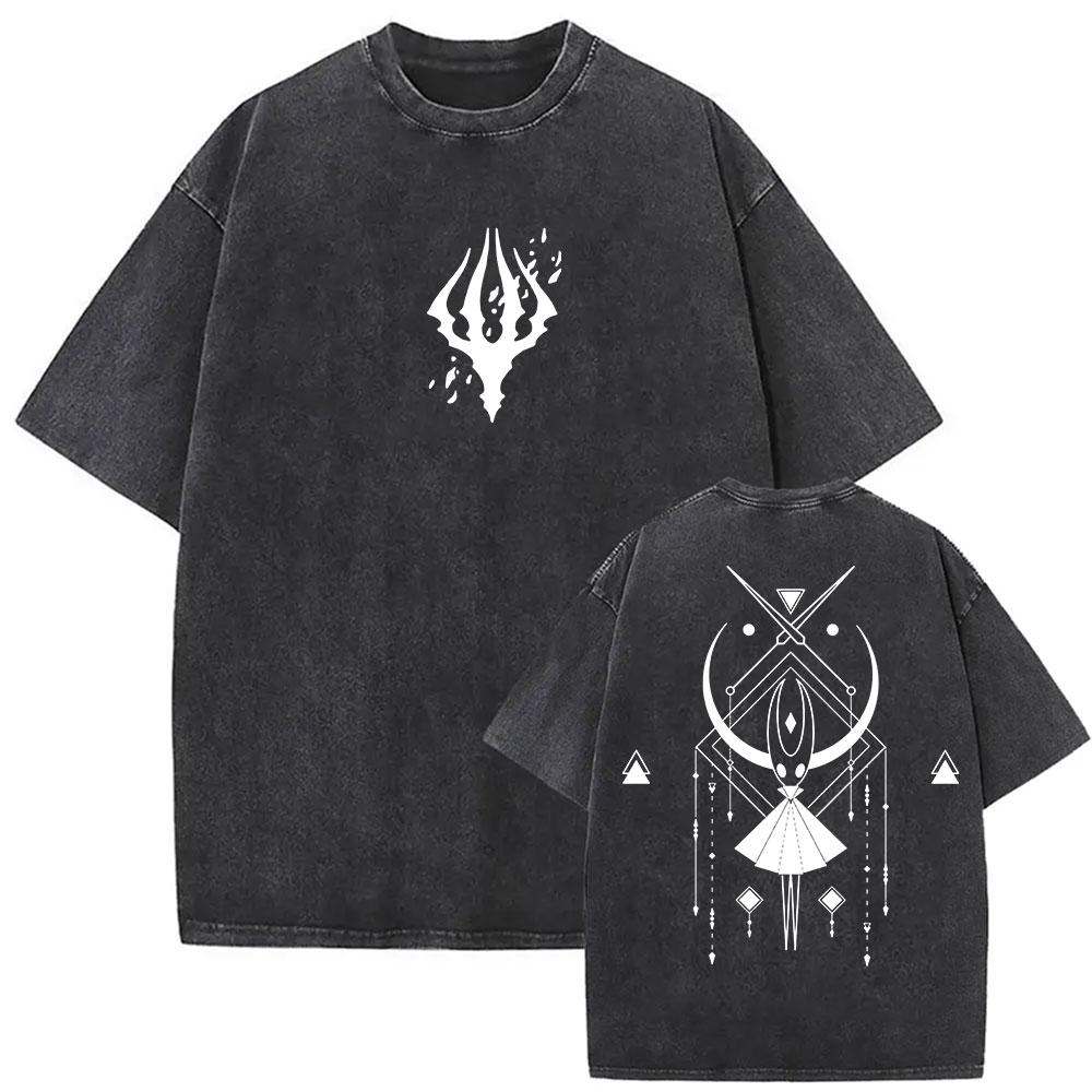 Vintage Washed Hollow Knight Print T-Shirts Men Women Fashion Gothic Short Sleeve T Shirt Summer Cotton Oversized T-shirt