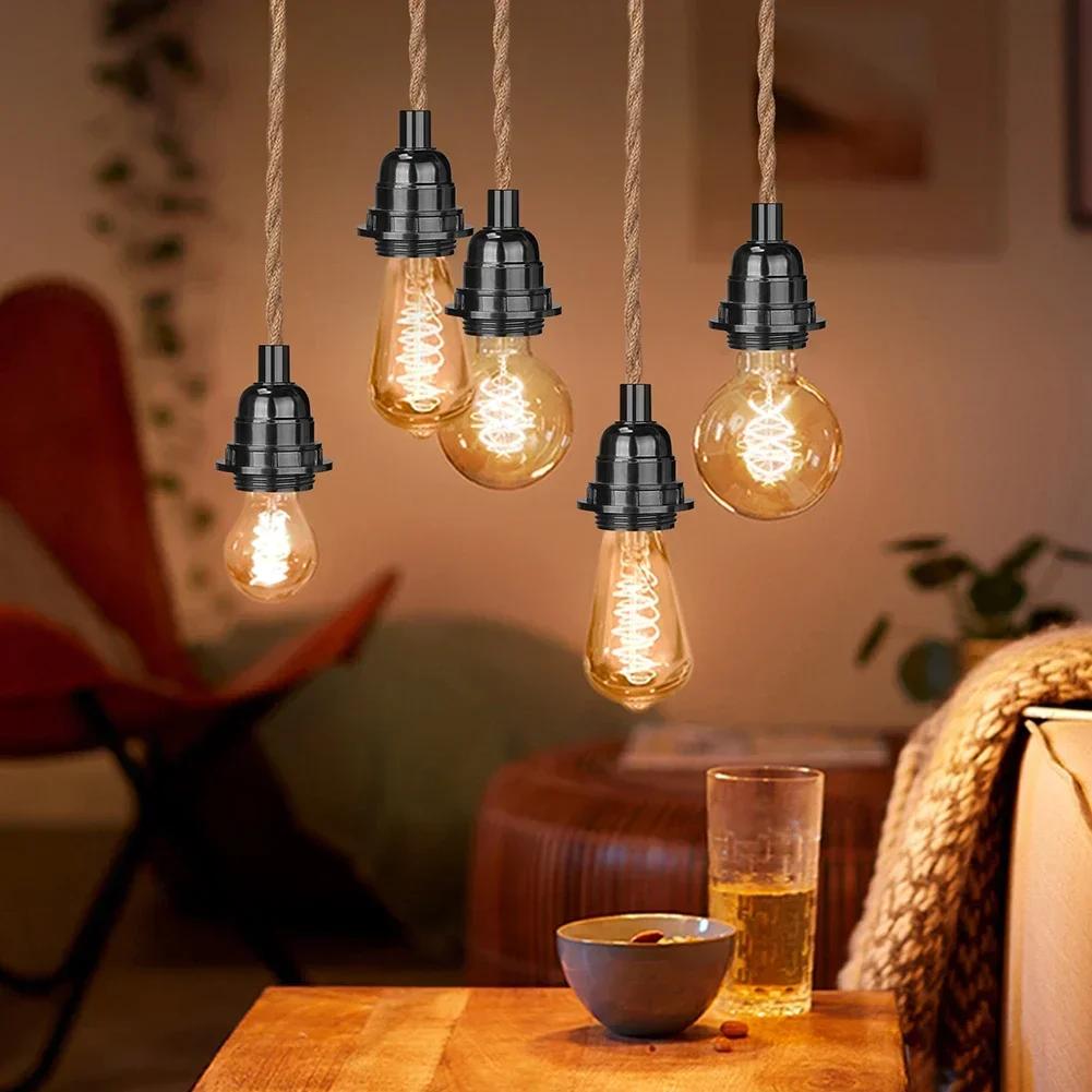 Kit cablu lampă pandantiv 5M/6.72M cu întrerupător mufă bază lumină frânghie vintage de cânepă lampă suspendată rustică pentru dormitor sufragerie