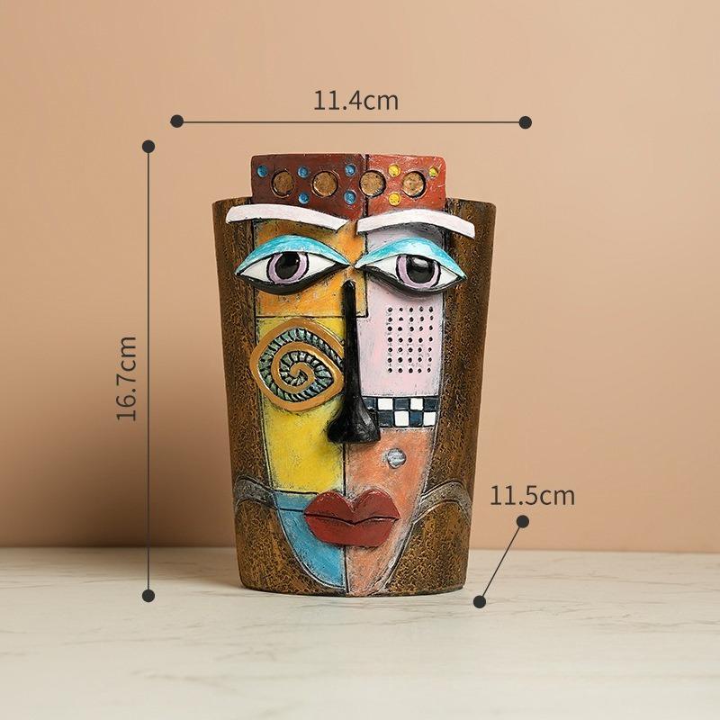 Resin Abstract Art Painted Flower Pot Colorful Figures Facial Sculptures Human Face Flower Pots Maya Statue Home Decoration