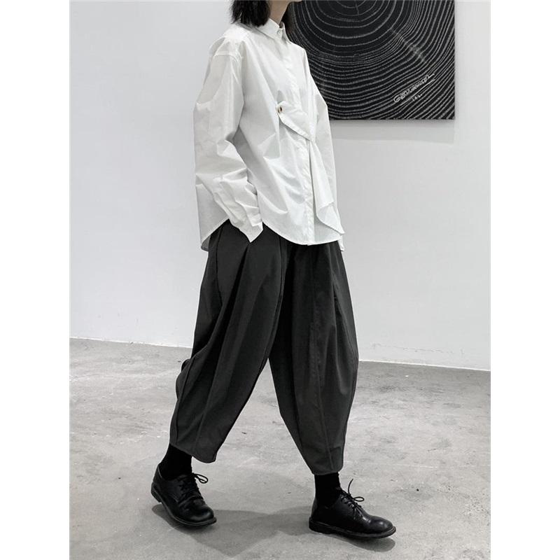 

Повседневные брюки женские свободные брюки-баллоны широкие укороченные шаровары брюки-редиски весна осень повседневные One Size темно серый