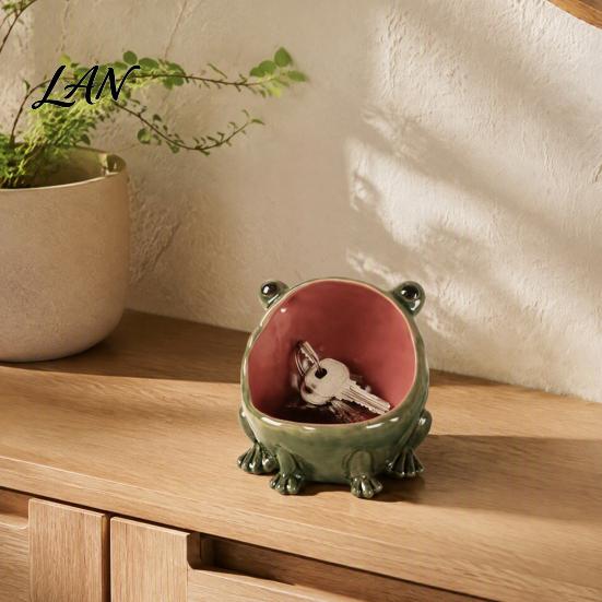 Decorative Resin Statue Cute Big Mouth Frog Ceramic Candy Dish & Key Bowl for Entryway Table, Frogs Bedside Table Organizer Bowl, Figurine Jewelry