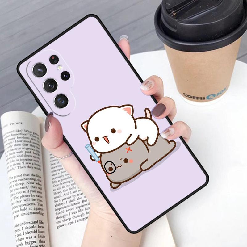 Mochi Peach Cat phone case Cover For Samsung Galaxy S24 S25 Ultra S21 S22 Ultra S10E Note 10 Plus Note 20 FE S23