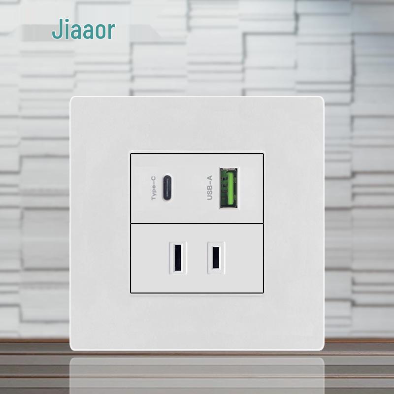 86 Typ Amerikanischer Standard Schalter- und Steckdosenpanel mit Doppel-USB & Typ-C, 3-Loch-Stecker für Japan & Taiwan, Unterputzmontage