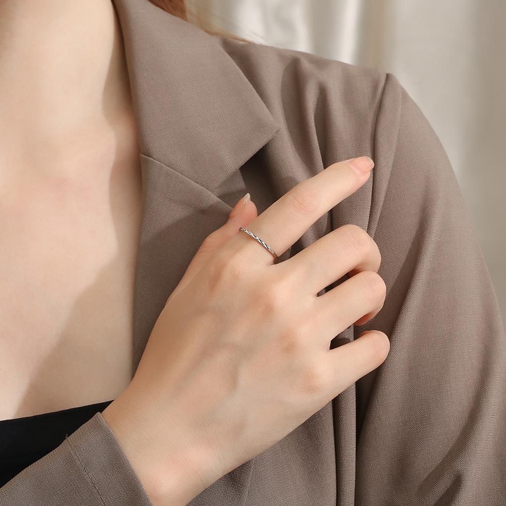 Japanese and Korean Style Diamond Stacked Titanium Steel Ring Women's Tail Ring Light Luxury Elegant Wedding Ring Fashionable