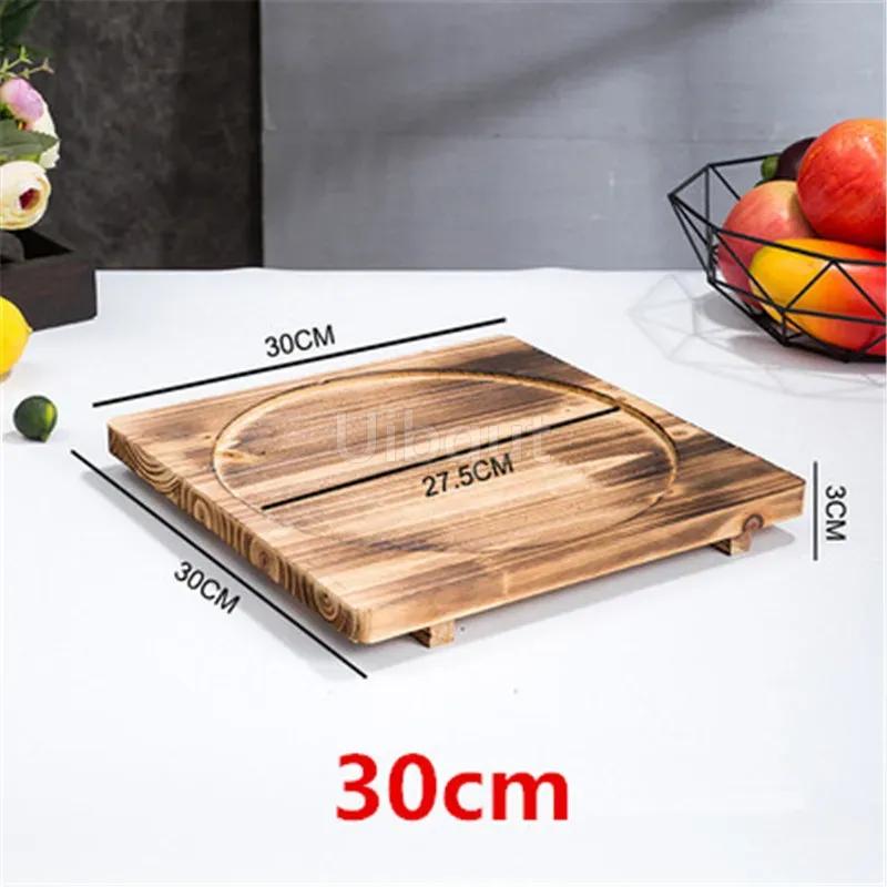 Heat Insulation Wooden Mat Iron Plate Bottom Board Bowl BBQ Square Wood Pad Stone Casserole Pot Pad Placemat for Dining Table