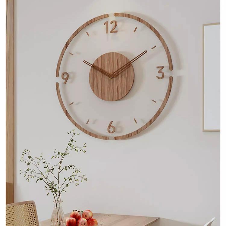 Creative transparent floating digital wall clock,3D wood grain, modern home decoration wall clock background wall