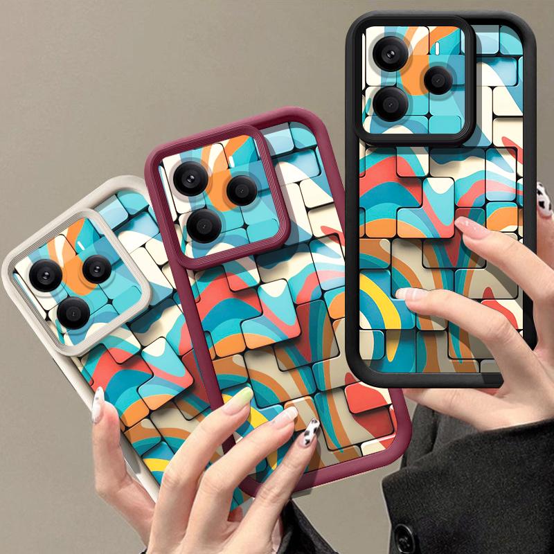Soft TPU Phone Case For Xiaomi Redmi Note 15 14 13 Pro 4G For Redmi Note 13 14 Pro Plus 5G Colorful Geometric Pattern Back Cover