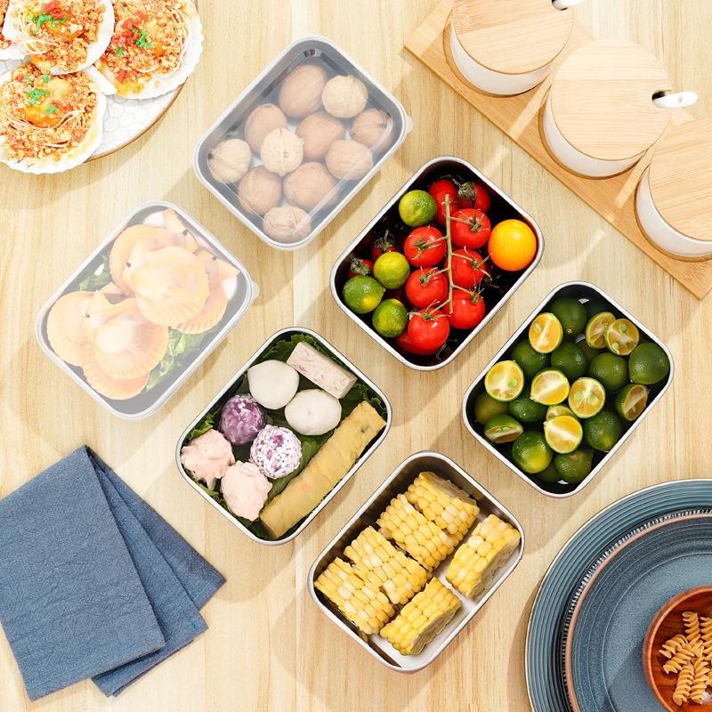 Stainless Steel Refrigerator Food Storage Box With Plastic Lid Prepare Food Freshness Preservation Box Picnic Box