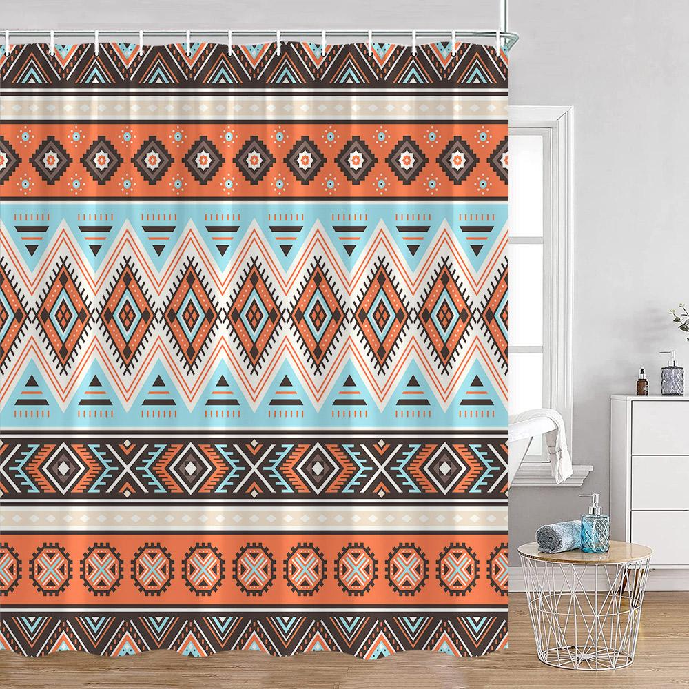 Vintage Bohemian Shower Curtain Boho Pattern Geometric Indian Mandala Style Bathroom Curtains Polyester Fabric Bath Decor