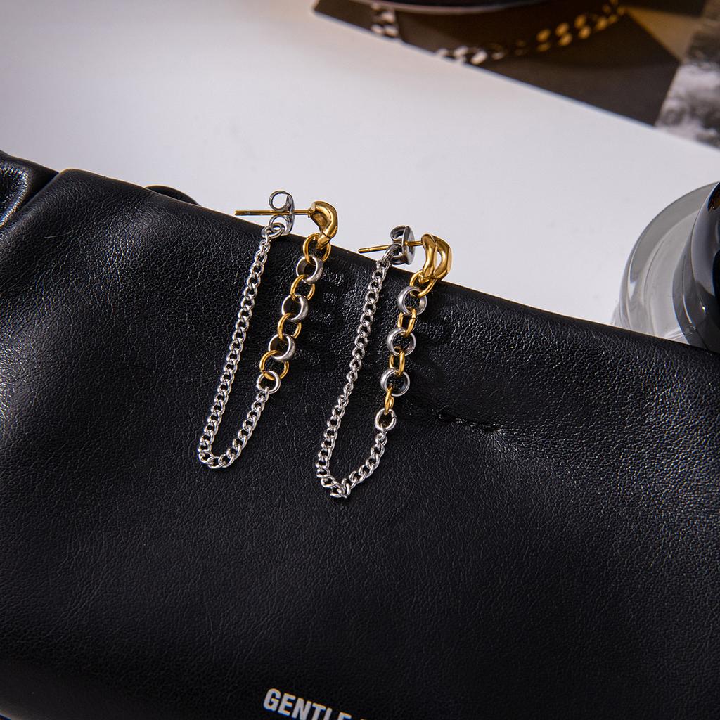 Yori Chain Tassel Tassel Long Chain Earrings 18K Golden PVD Plated Texture Metal Daily Waterproof Jewelry Accessories
