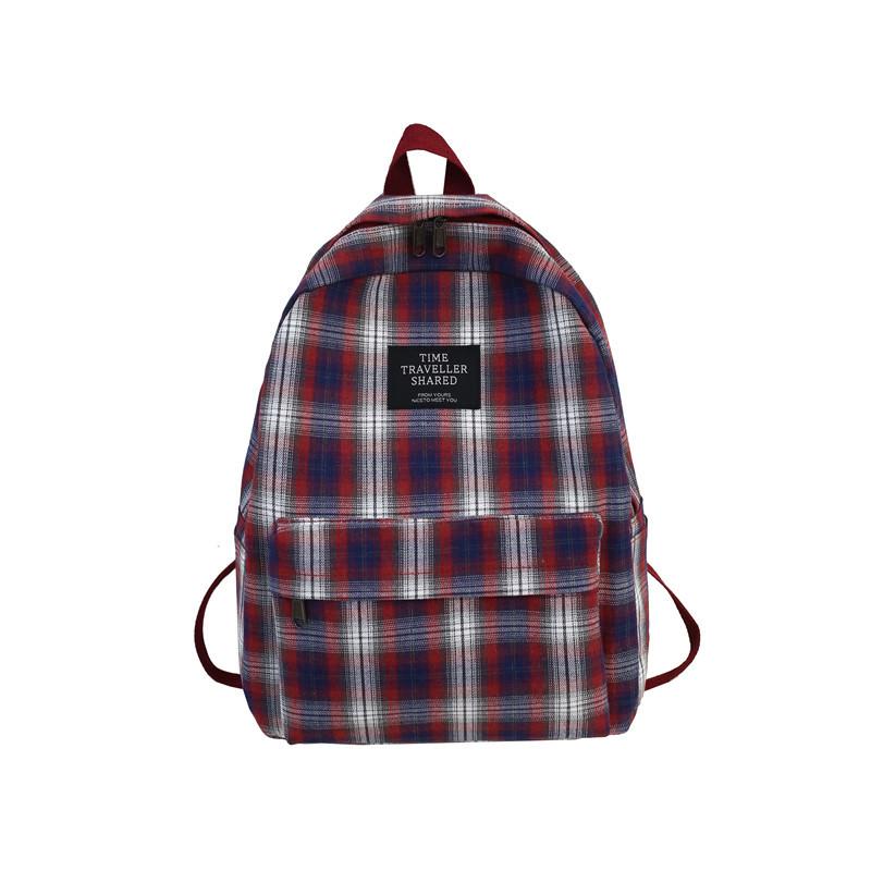 Spring New Korean Style Plaid Canvas Casual Backpack Simple Fashion Unisex Backpack