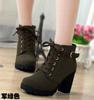 Boots Women Shoes Women Fashion High Heel Lace Up Ankle Boots Ladies Buckle Platform Artificial Leather Shoes Bota Feminina