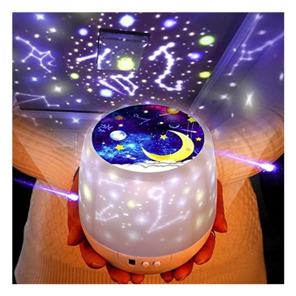 Night Light Projector Star Moon Sky Rotating Battery Operated Bedside Lamp for Children Kids Baby Bedroom Nursery 5 Sets of Film