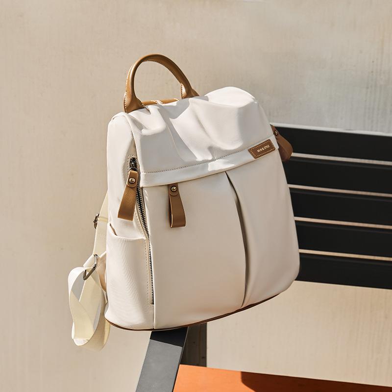 

Mrs. Qiao Double Shoulder Bag for Women, School Bag for Junior High School Girls, 2025 New Large Capacity Laptop Bag, College Student Canvas Backpack Upper Length23CM/Lower Le бежевый