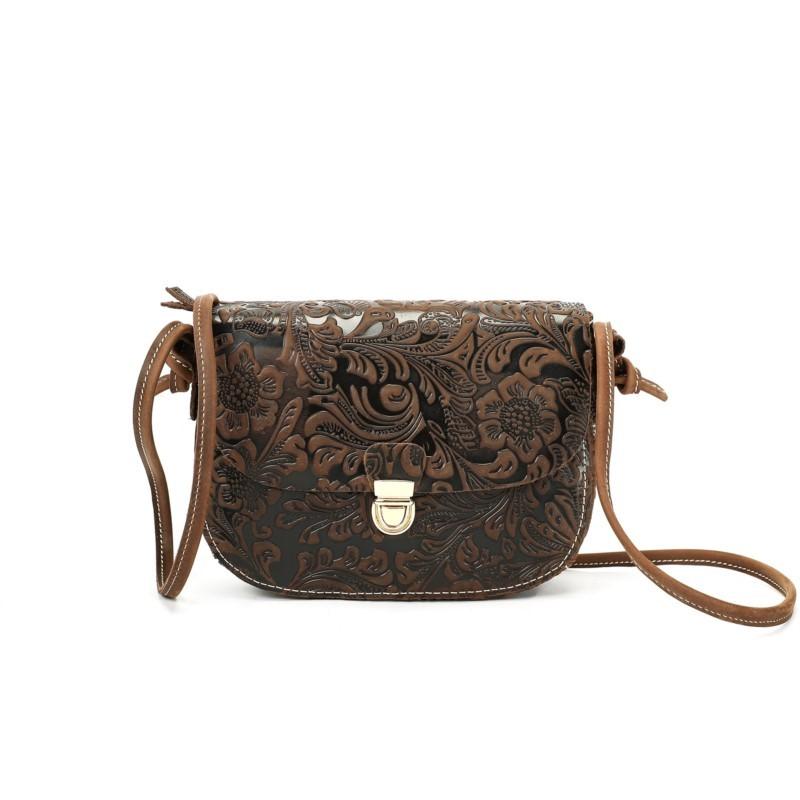 Johnature Women's Genuine Leather Shoulder Bag Versatile Cowhide Embossed Buckle Retro Crossbody Bag