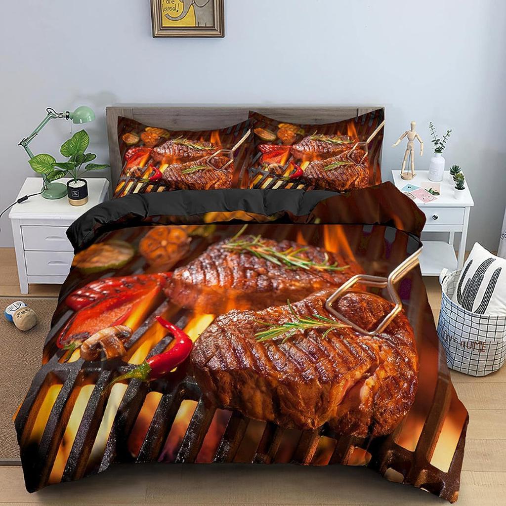 Bbq Duvet Cover Sets For Kids Teens Queen Size Lightweight Down Quilt Covers Bedroom Decor 2 Pillowcases 1 Duvet Cover No Quilt