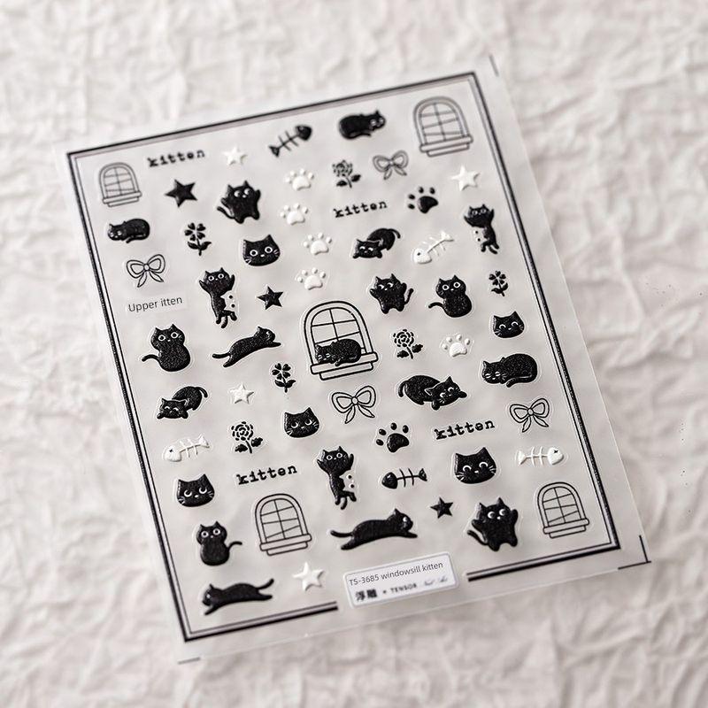 

Qiji Black Kitten Three-Dimensional Relief Nail Sticker Waterproof Nail Sticker Decorative Decals Ornament 3685 3686 TS-3685 windowsill kitten (three-dimensional)