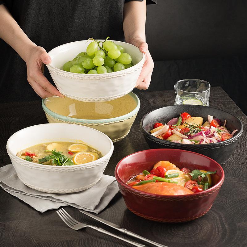 Kiln-Changed Ceramic Soup Bowl, Large Household Salad Bowl, Mixed Noodles, Large Bowl, Thickened Boiled Sauerkraut Fish Soup Basin, Advanced Sense