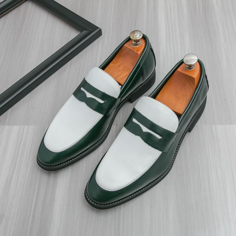 Fashion Open Mouth Laughing Leather Loafers Fashionable Color Blocked Men Low Cut Leather Shoes Elegant Business Office Men Casual Shoes