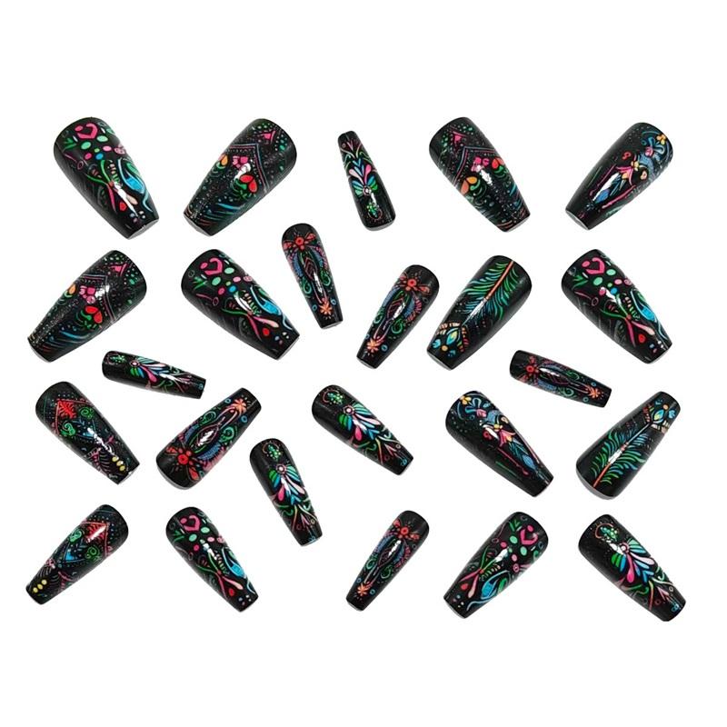 Mid-length Ballet Fake Nails Manicure Patch Colorful Floral Sweet And Cool Hot Girl Ins Style Wearable Nails