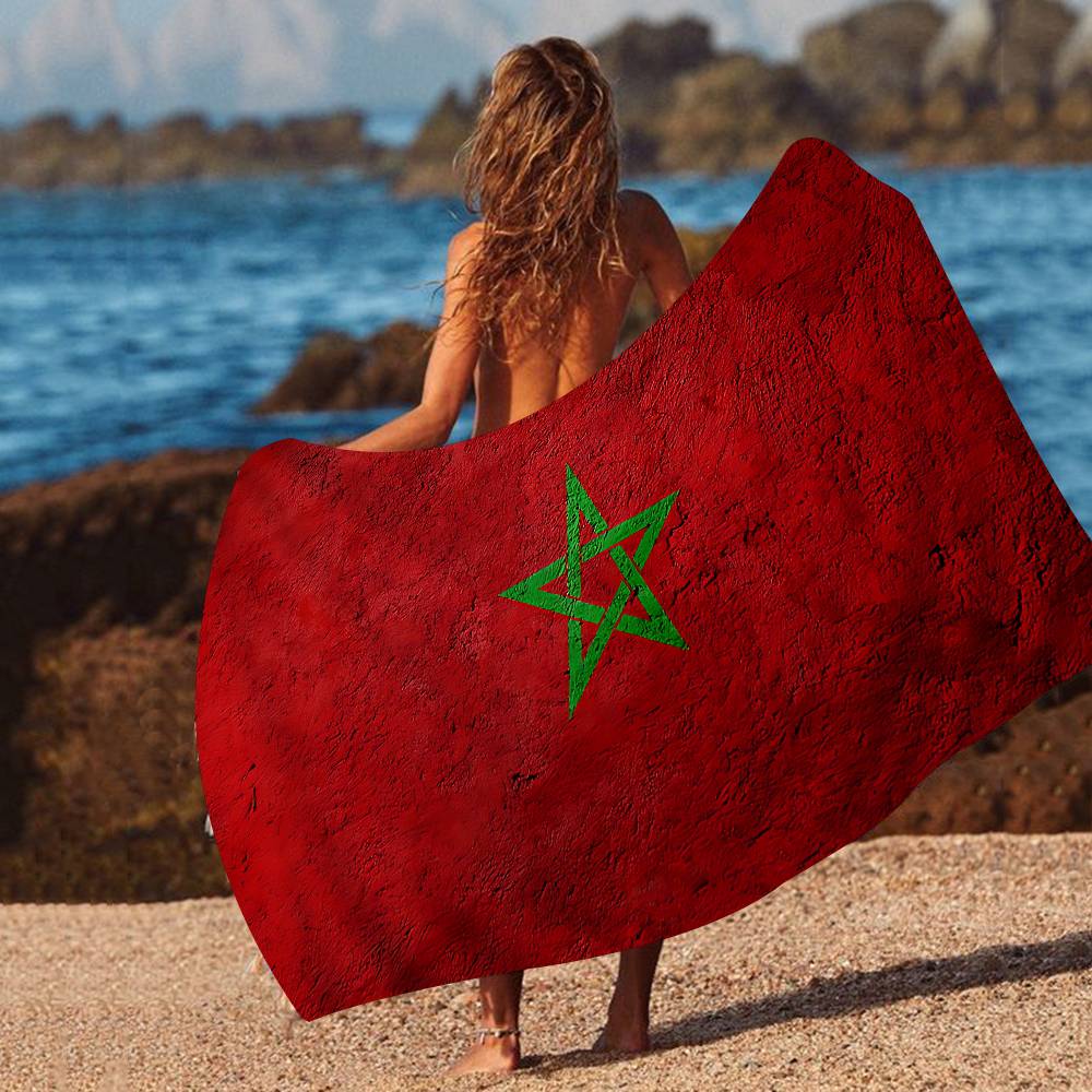 Morocco Map Flag Microfiber Beach Towel Absorbent Quick dry Soft Yoga Swimming Resort Mountain Climbing Towel