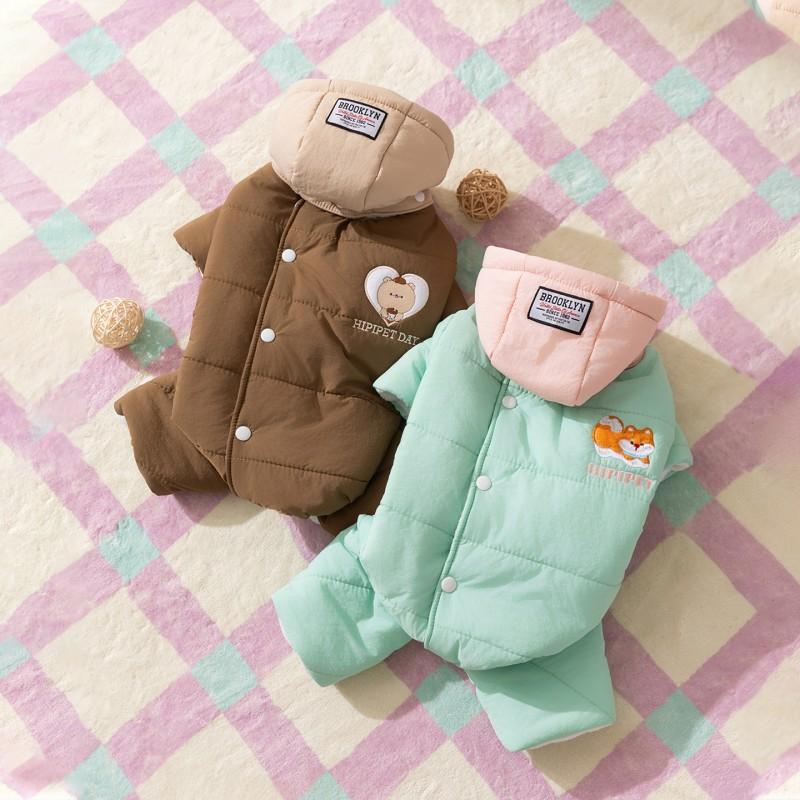 Winter Hooded Removable Warm Cotton Coat Small Medium Dogs Corgi Style Four-Leg Design