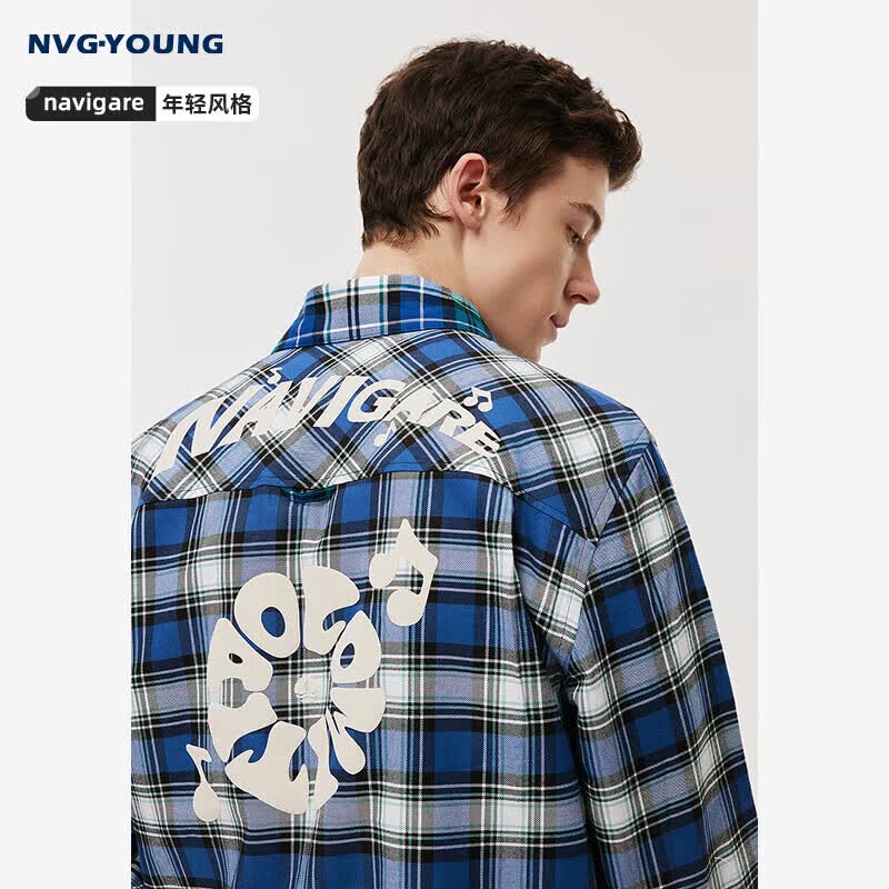NVG·YOUNG Men s Cotton Plaid Long Sleeve Shirt L