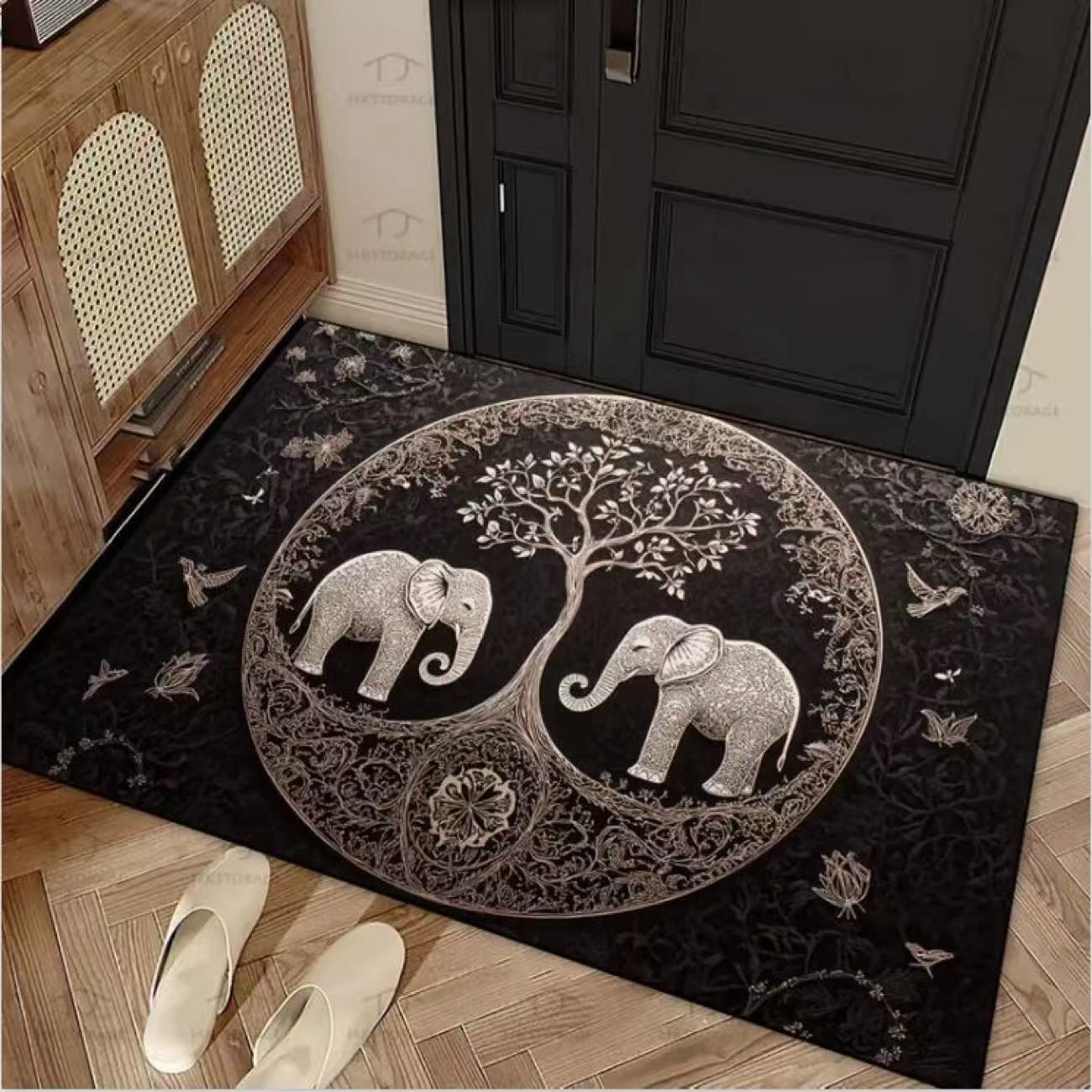 

Retro Thai Bohemian Elephant Welcome Mat Entry Mat Bathroom and Kitchen Slippery Floor Mat Home Decoration 40x60cm