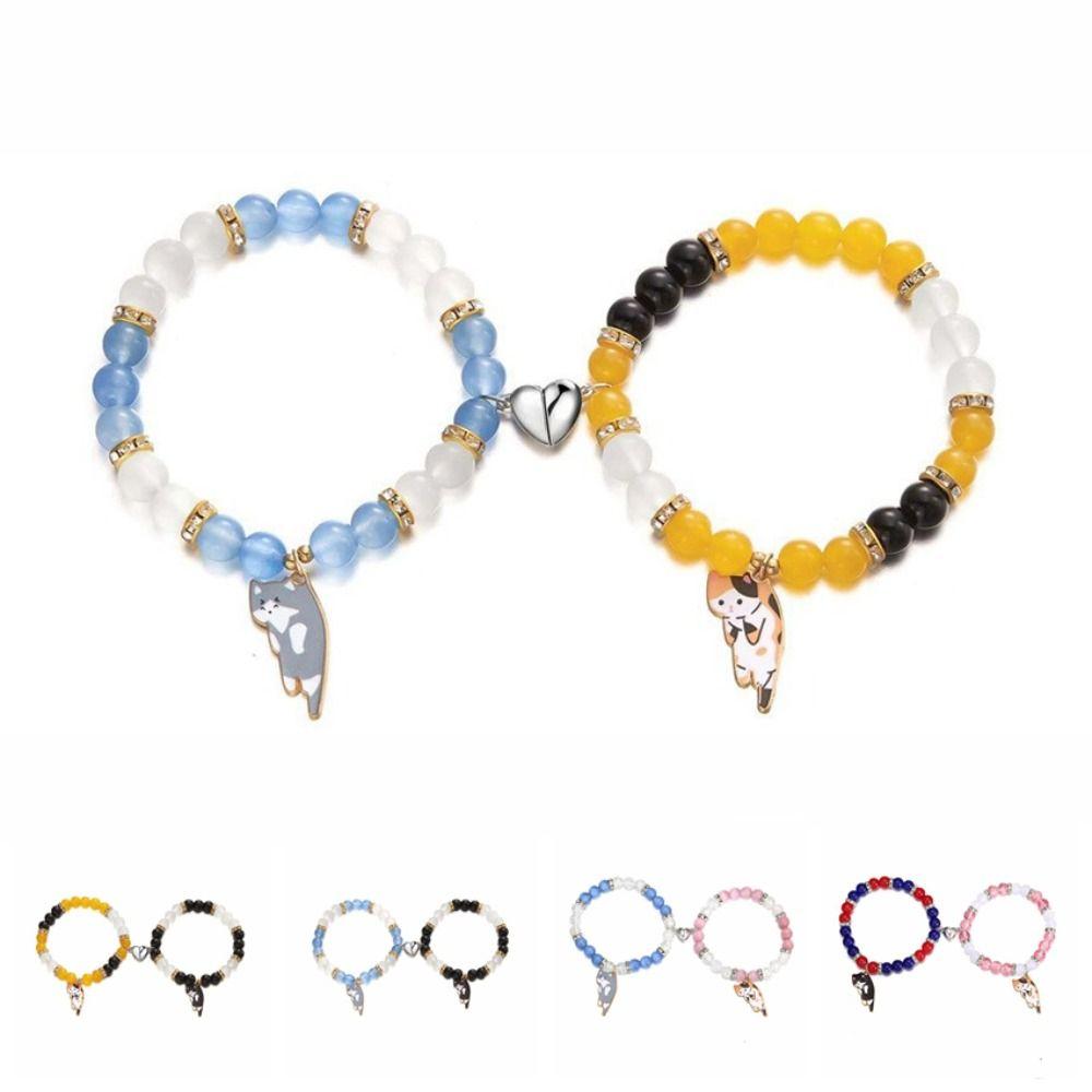 1Pair Beaded Lovers Friendship Bracelet Bangle Cartoon Cat Hand Chain  Couple