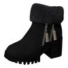 Plush Rolled Up Heel Women's High Heeled Winter Fashion Boots With Side Zipper Short Shaft Chunky Heel Suede Boots for Women