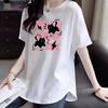 European Style White Printed Cotton Loose Fit T-Shirt for Women - Mid-Length, Over-Hip, Plus Size, Short Sleeve, Summer Trend