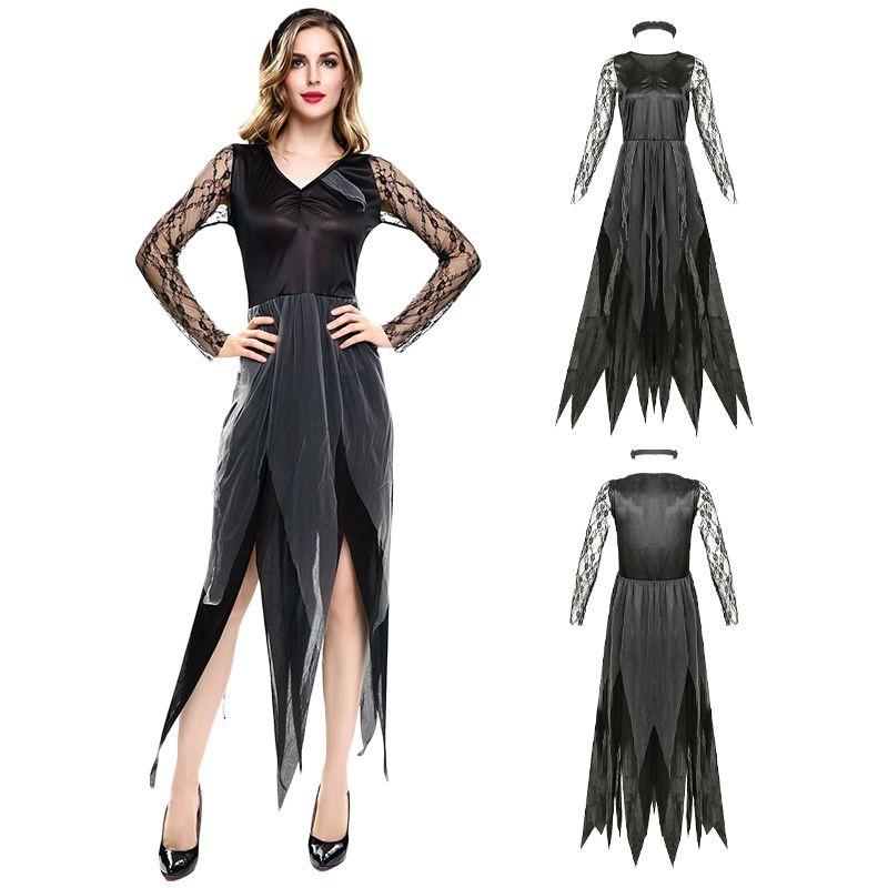 Dark Vampire Bride Halloween Costume For Women With Lace Polyester For Cosplay And Party