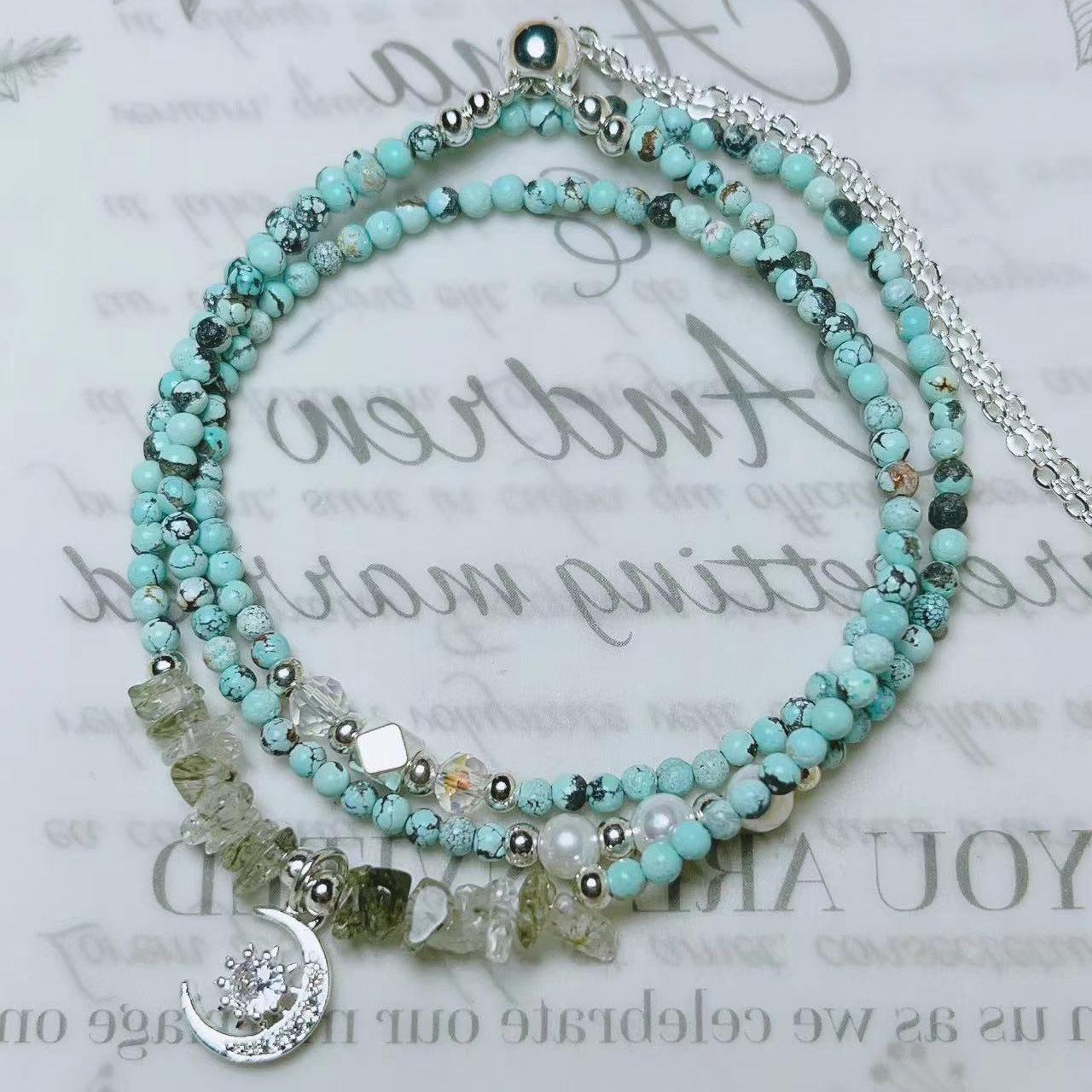 Natural crystal jewelry, turquoise three-circle bracelet.