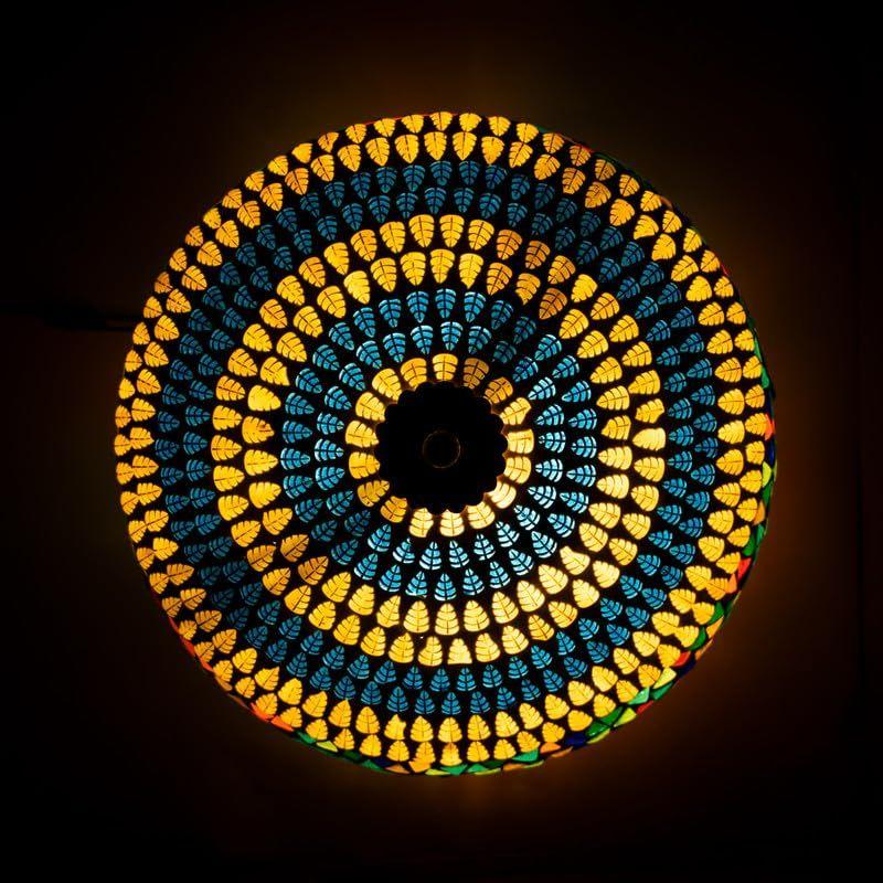 Mosaic Crafted Concentric Circle Pattern Glass Ceiling Light | Multicolour