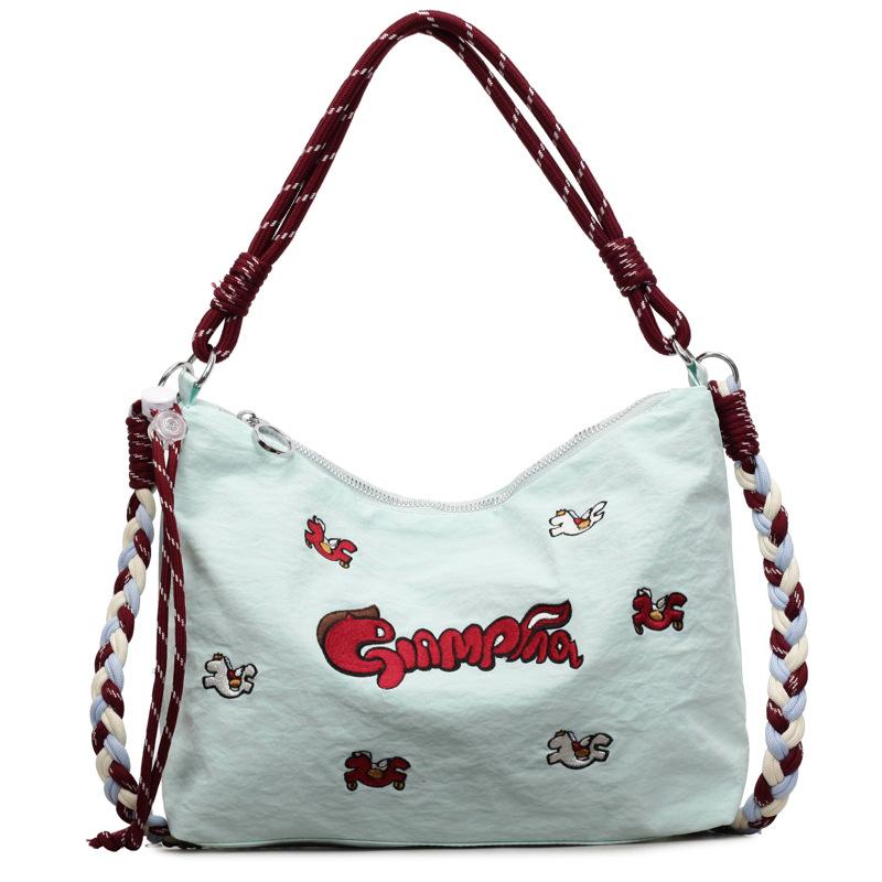 

Cartoon embroidery shoulder lightweight travel bag commuter tote bag niche fashion simple messenger bag women синий