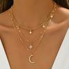 Elegant Bohemian Layered Golden Necklace Star Moon Pendants Women Gift for Friend Everyday Wear