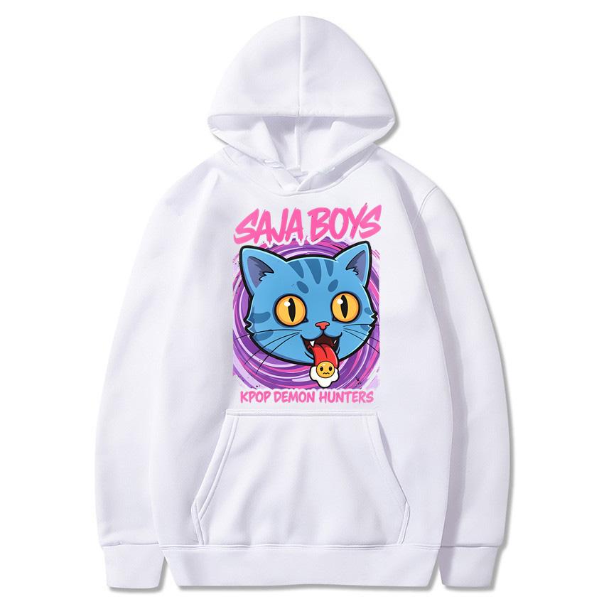 Autumn selling anime cat printed hoodie for daily casual wear solid color sports hoodie fashionable and warm hoodie
