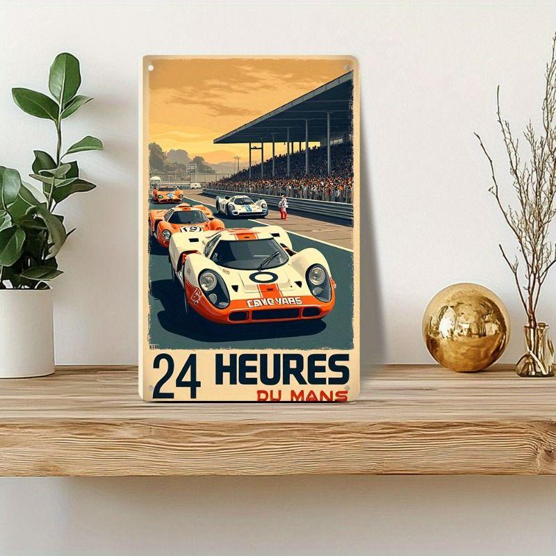 Racing Car Retro Style Metal Decorative Painting for Garage Room Decor