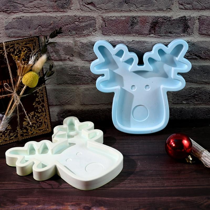 Crystal Epoxy Resin Jewelry Dish Mold Christmas Deer Shaped Tray Silicone Mold Dessert Serving Platter Making Mold