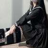 Großformatiges Schwarzes Dreistreifen-Matrosenanzug-Set - Authentischer Japanischer Schulstil für Damen