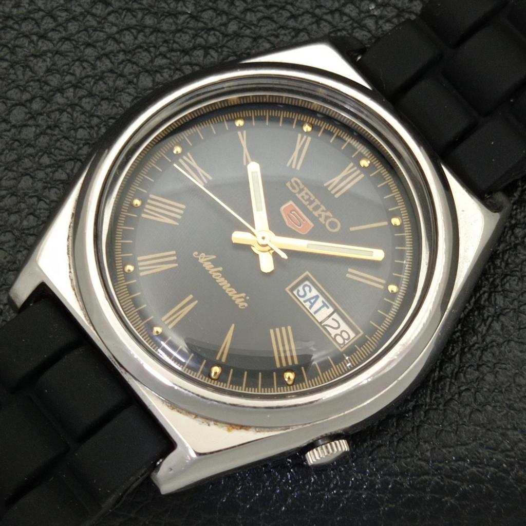 USED VINTAGE SEIKO 5 AUTOMATIC 7009A JAPAN MENS BLACK COLOR DIAL WATCH A433205-2 R115-a433205