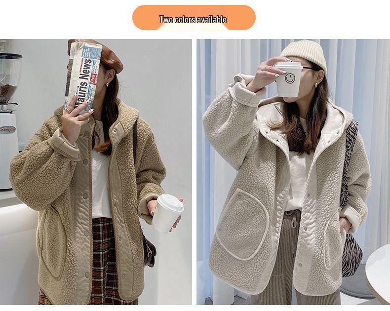 2024 Petite Women's Casual Hooded Lambswool Cardigan Jacket - Autumn Winter Arrival