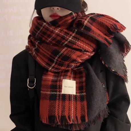 Plaid scarf female Korean atmosphere warm new dry powder autumn and winter Korean version soft fringed shawl