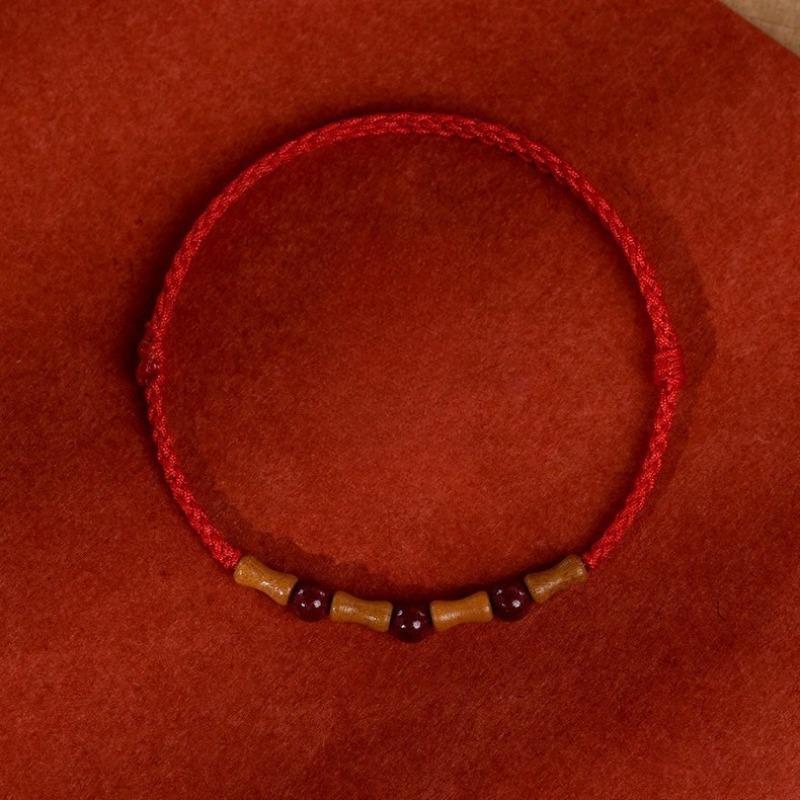 Old peach wood bamboo node cinnabar red cord thin bracelet, girls and babies zodiac year, new Chinese style hand-weaving