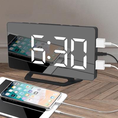 LED Digital Alarm Clock Watch Mirror Table Electronic Desktop Clocks USB Wake Up Time Snooze Function 3 Alarm